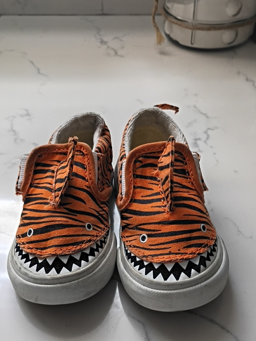 Vans Baby Orange Tiger Shark Slip-On Shoes